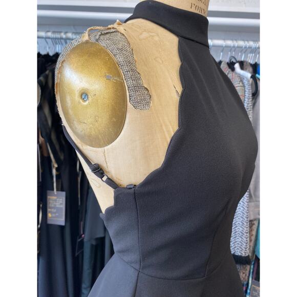 vintage y2k backless black mini dress x-small halter mock neck scalloped jersey - Picture 5 of 9